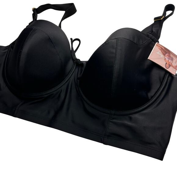 Long Lined Underwire Bikini Top | Black Hue 42D - Picture 2 of 7